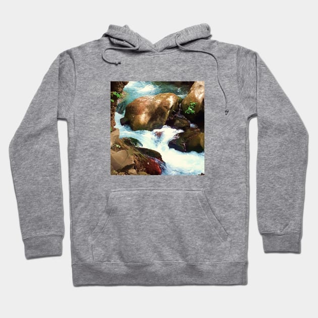 River flow, rocks, vegetation, flow, river, water, turquoise, island, paradise, adventure, foam, blue, aqua, stones, summer, rain, xmas, holidays Hoodie by PrintedDreams